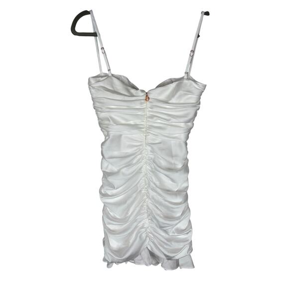 Nookie Cooper Mini Dress Ruched Ruffle Garden Party Cocktail Bridal White Size M - Picture 11 of 13
